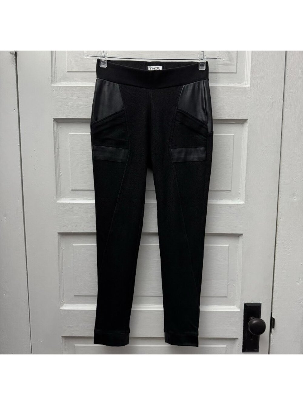 TaRoo Black Faux Leather Trim Leggings Pants Women Small Pull On Stretch